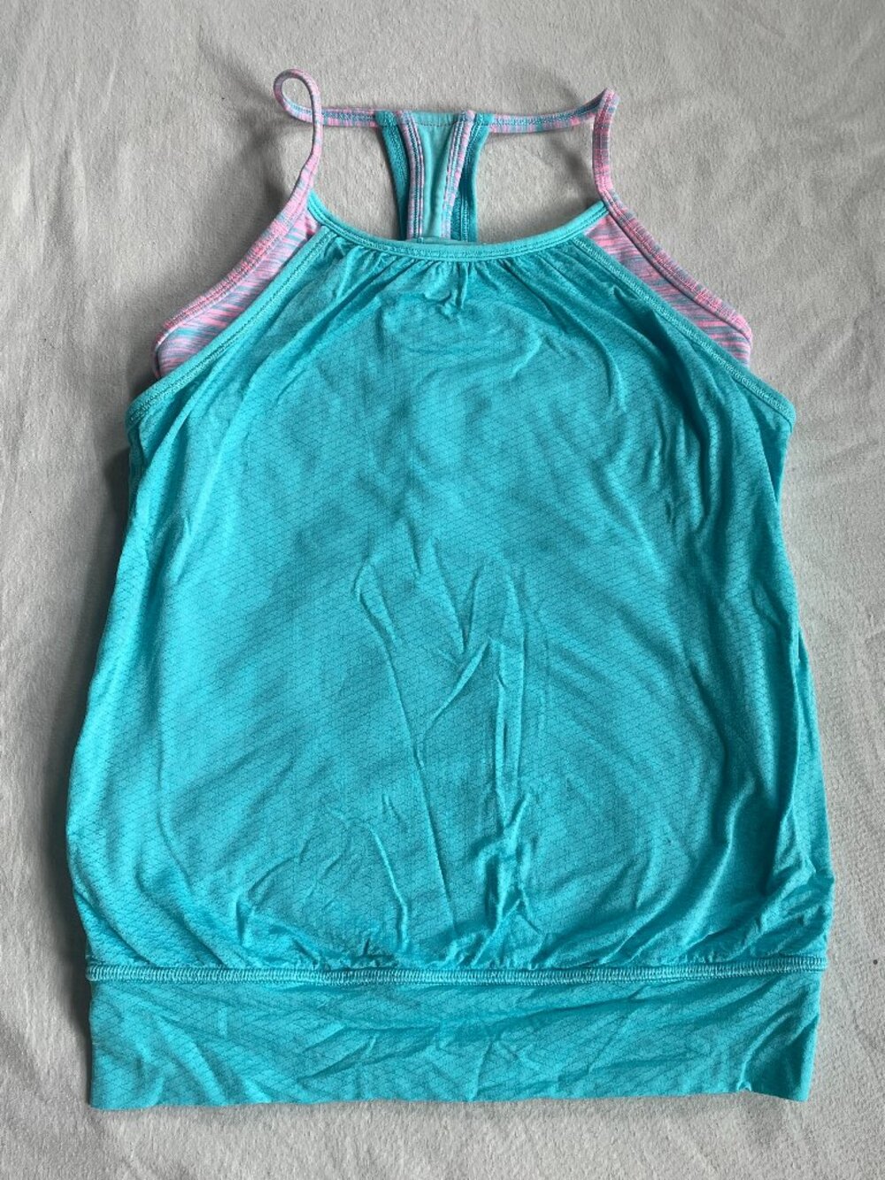 Ivivva Aqua Racerback Tank with Pink Stripe Detail Girls 10